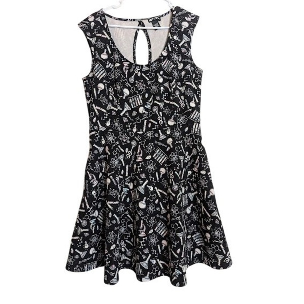 Hot Topic Fit‎ & Flare Dress Women XL Black Science Skater Print Keyhole Back